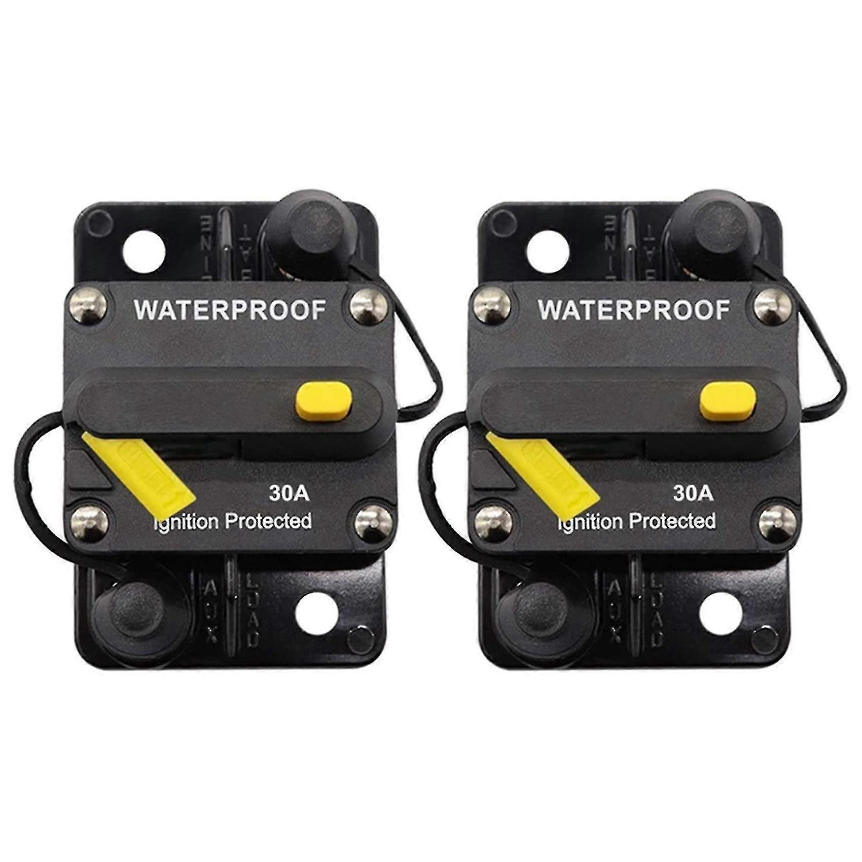 2x 30A DC Circuit Breaker Manual Reset 12V-48V for Trolling Motor, RV, Marine Boat, Vehicle Systems