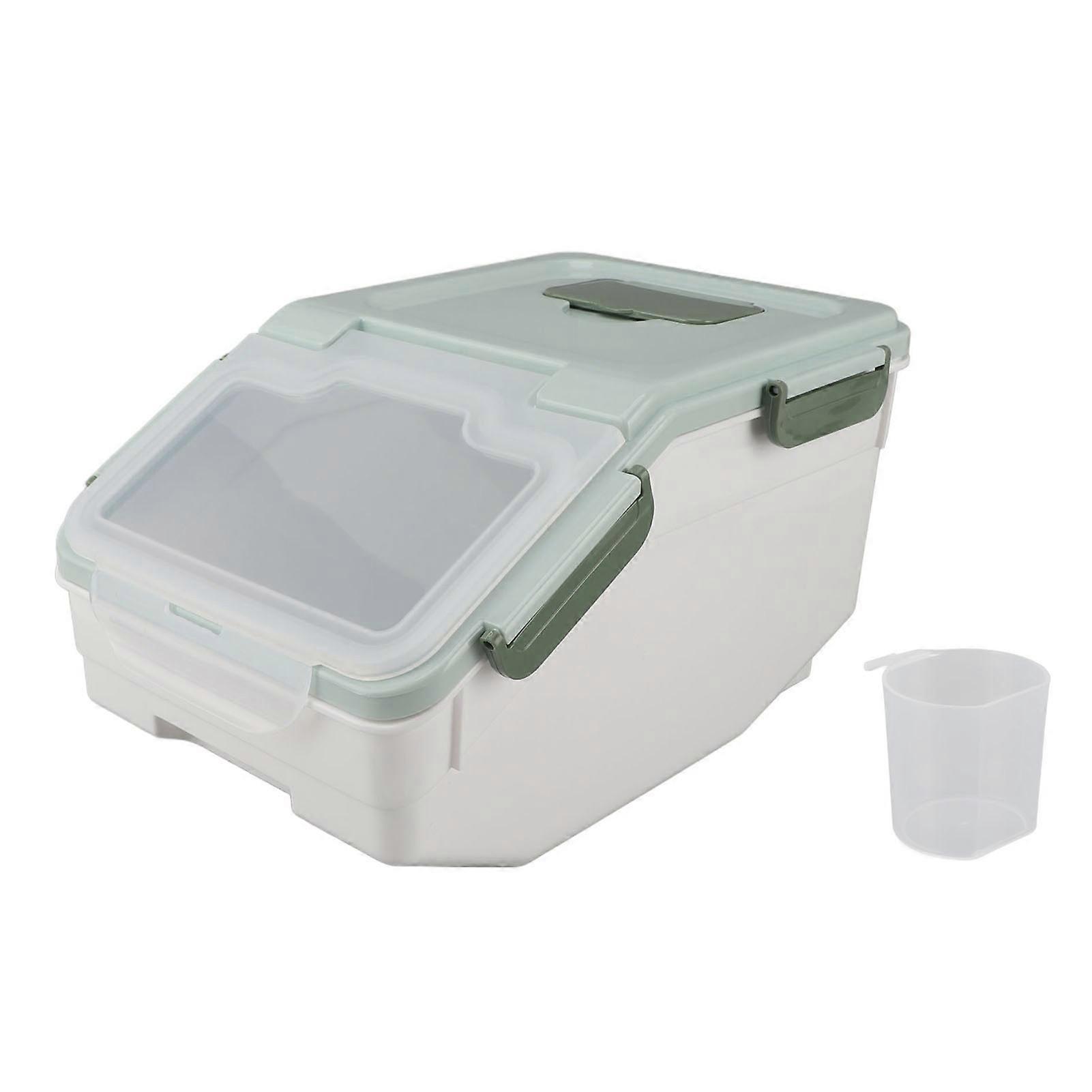 Airtight Rice Container, Thick, with Easy-Open Lid, Ideal for Kitchen, Flour, Snacks, Mint Green, 10 kg/22 lb