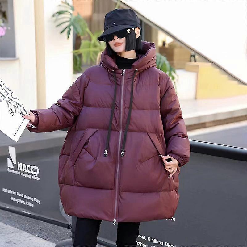 Efterår Vinter Dame Dunjakke Casual Løs Over Størrelse Tyk Varm Overtøj med hætte Ned Lang Frakke