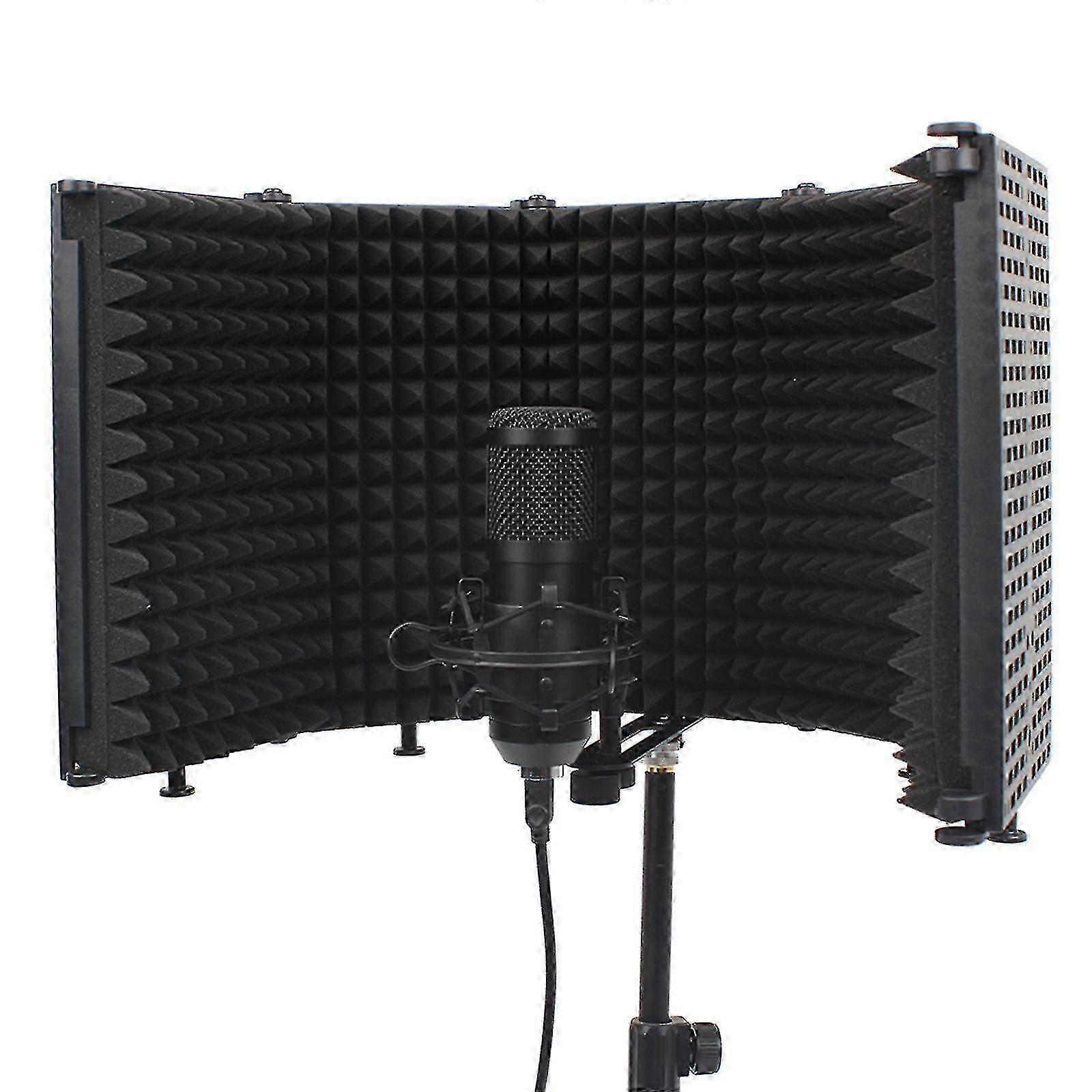 Foldable 5-Panel Microphone Isolation Shield with High-Density Absorbing Sponge for Recording Studio Use