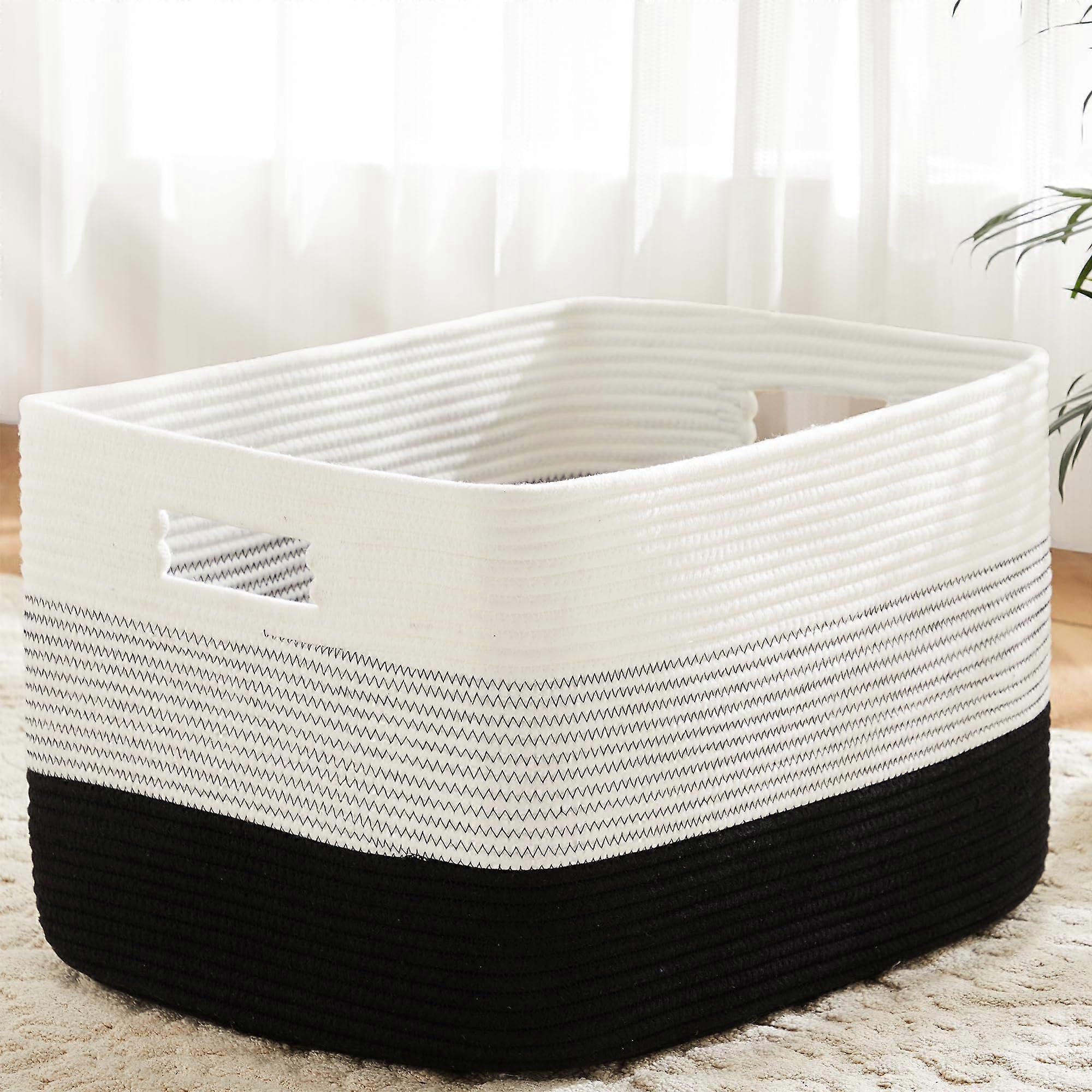Rectangular Woven Storage Basket 100L Laundry Hamper Black For Nursery Toys Clothes Magazines And Shelves