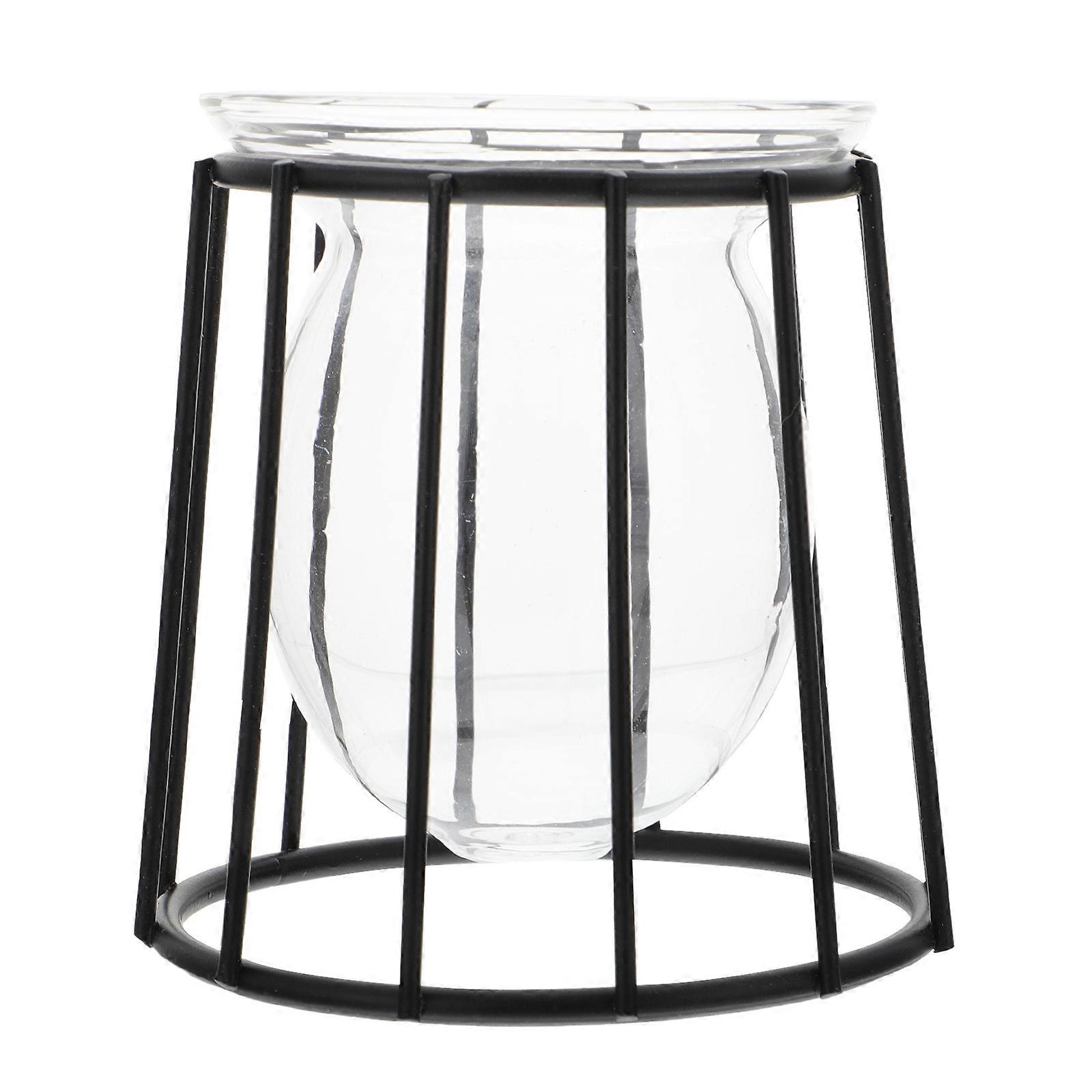 Black Glass Vase with Iron Bracket for Decoration Simple Artistic Design Perfect for Flowers and