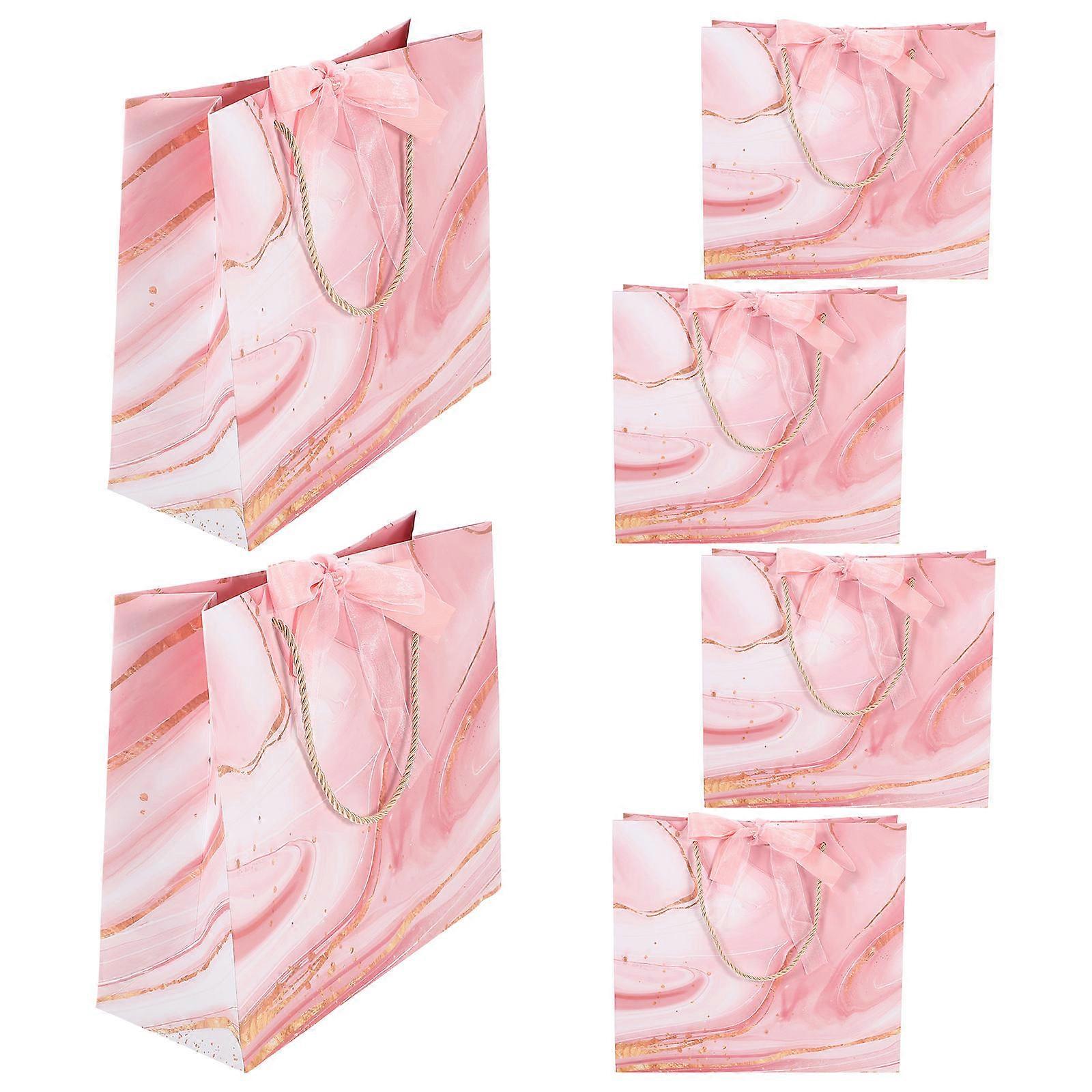 Marble Pattern Gift Bag for Storage Use 6Pcs with Pink Tulle Satin Ribbon