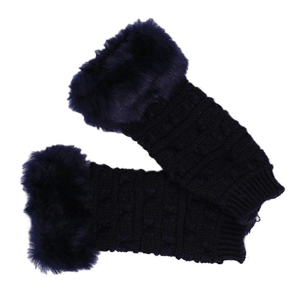Women Cold Weather Gloves Knitted Half Finger Computer Compatible Warm Winter Design Navy 1 Pair