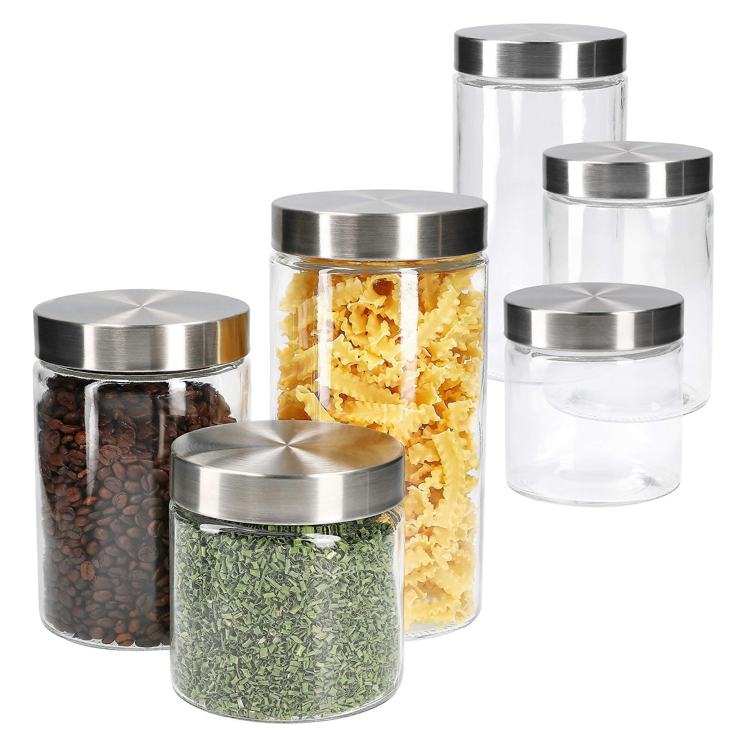 6piece Bera storage jar set with stainless steel lid, silver, 800 ml 1.2 l 1.7 l