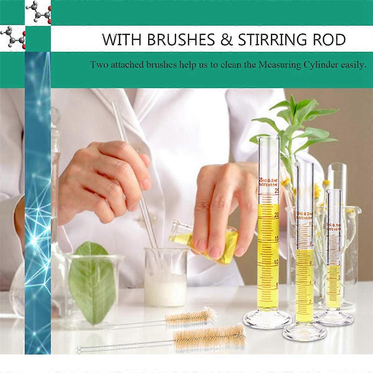 Glass Graduated Measuring Cylinders Set,with 3 Pipettes+2 Brushes