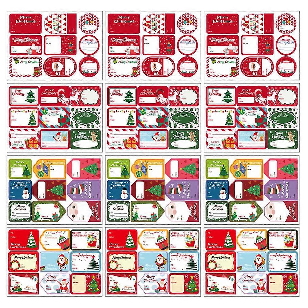 Christmas Stickers Chic Design Party Decoration Multi-Colored Rectangular Self Adhesive 12 Sheets per Set