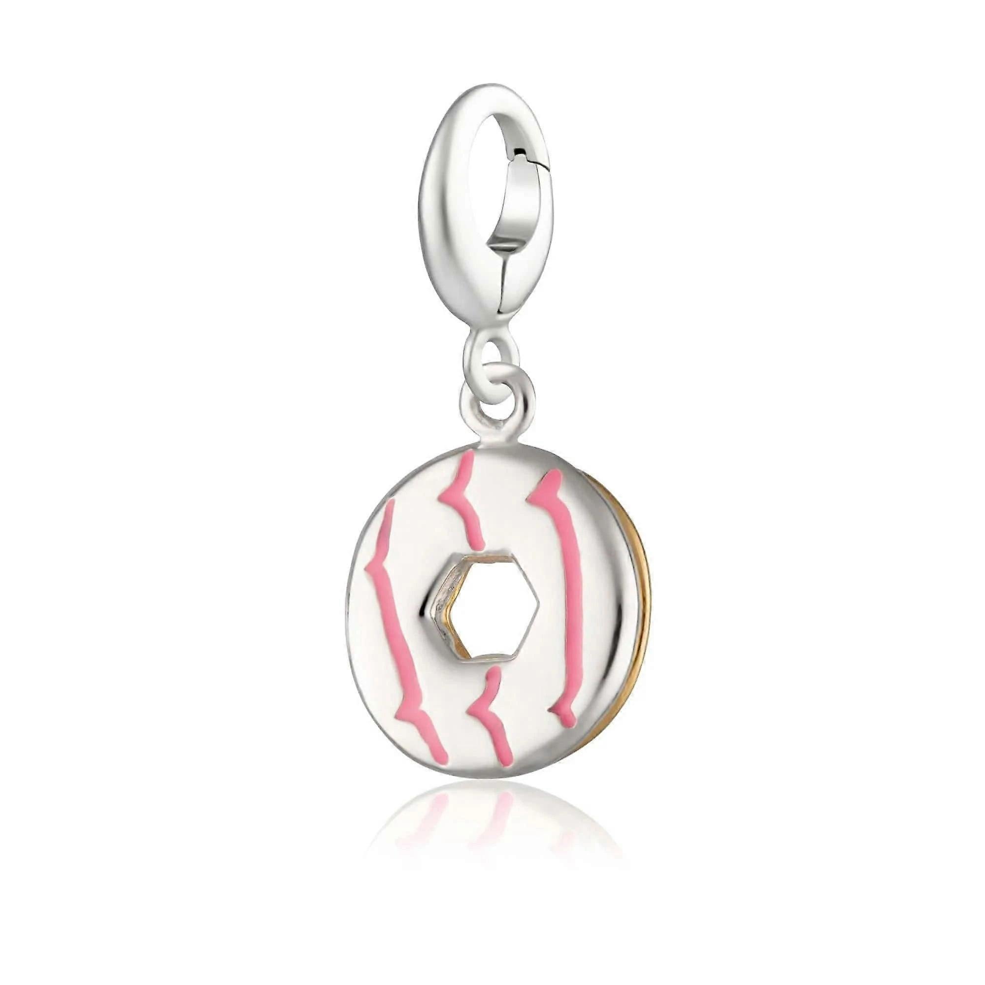 Silver Party Ring Biscuit Charm with Pink Enamel CSGPPR