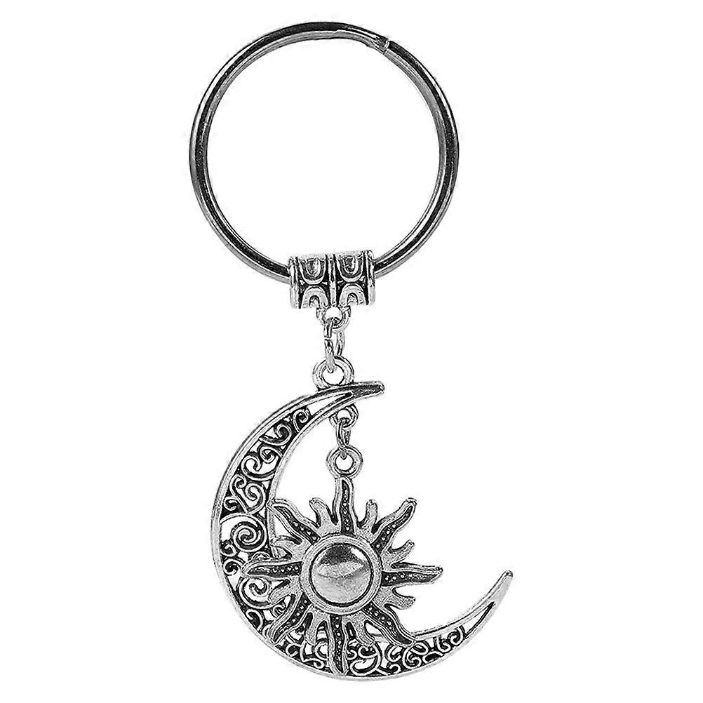 Vintage Sun Moon Keychain Pendant with Durable Split Ring, Retro Charm for Car Keys and Bag Accessories, Intricate Design Keyring for Everyday Use