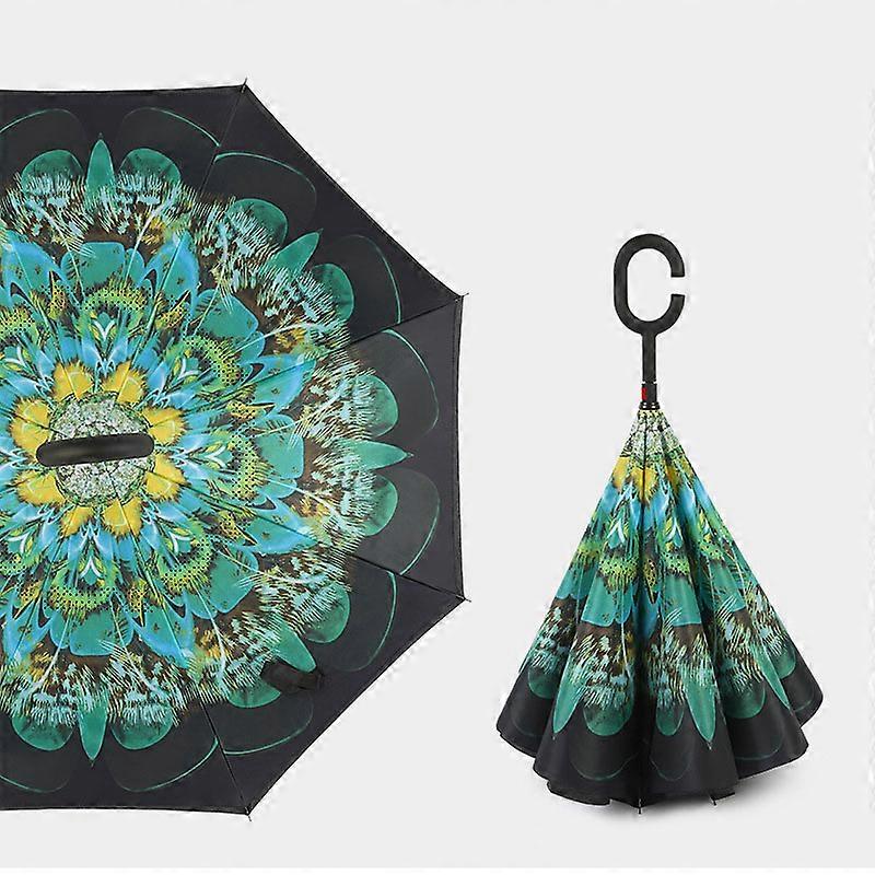 C handle windproof double folding umbrella