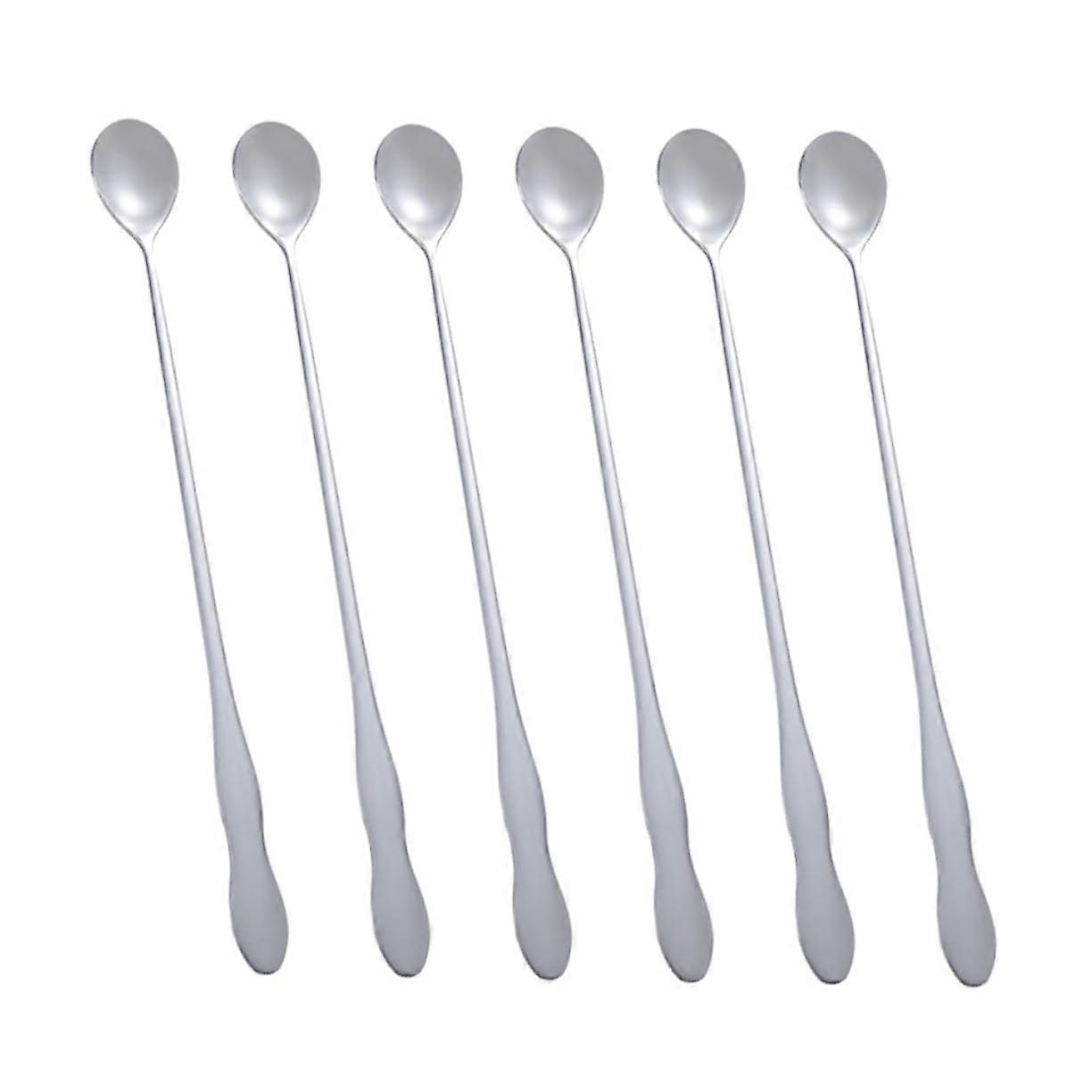 Set of 6 Stainless Steel Ice Cream Spoons with Long Gourd Handle, Long Mixing Spoon for Ice Cream and Cocktails, Ideal for Home and Bars.