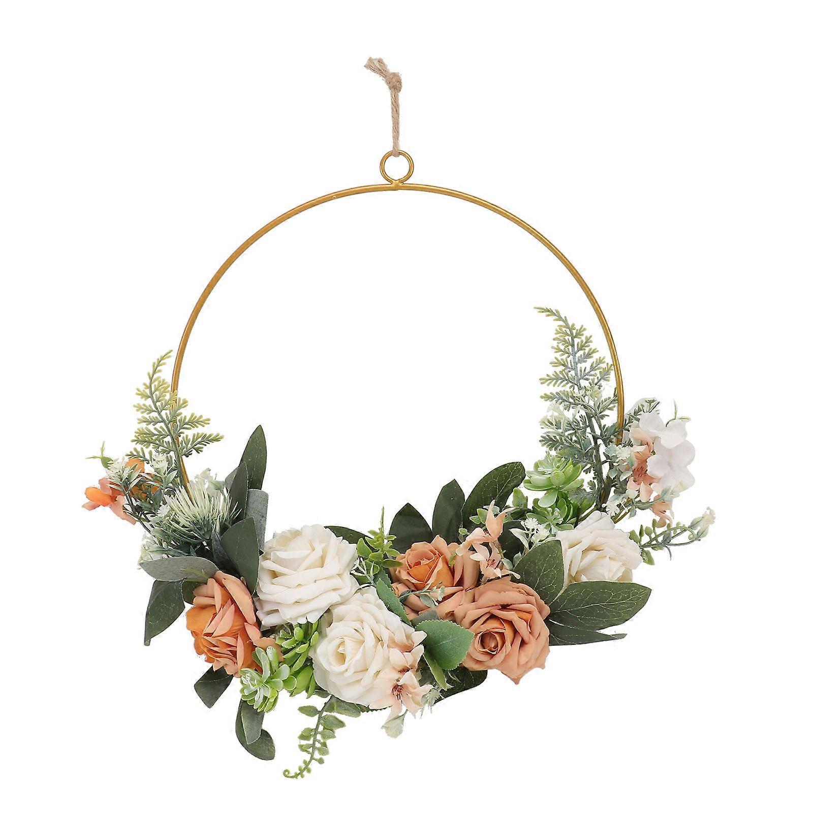Front Door Wreath Decorative Flower Wreath Orange 40x35cm Round Shape 1Pc