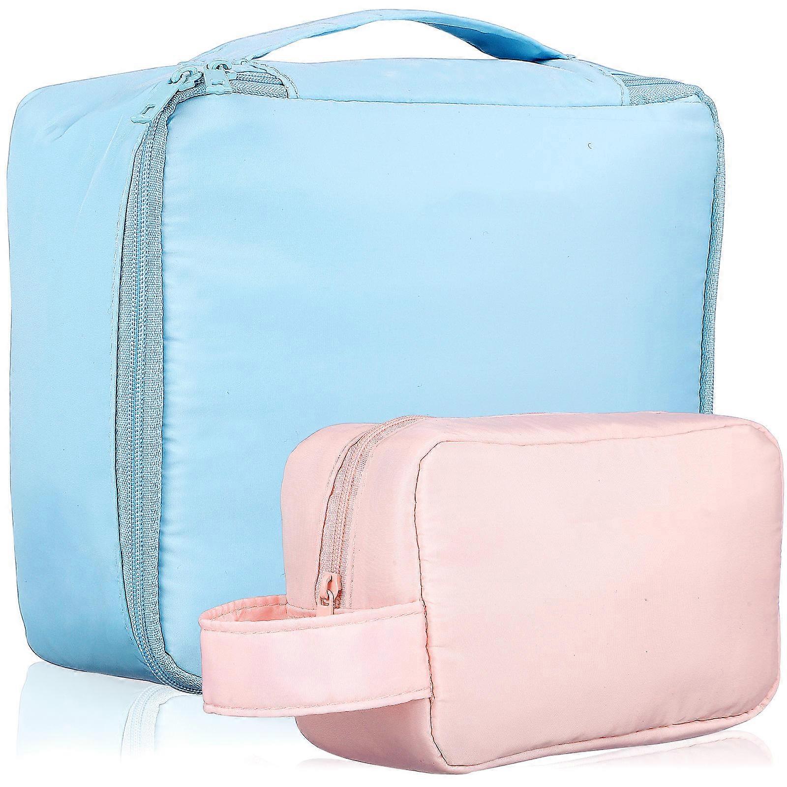 Organizational Makeup Bag with Brush Compartment Portable Handle for Cosmetics Travel Use 2Pcs
