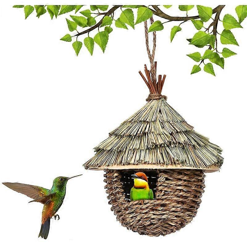 Birdhouse and Feeder, Bird Parrot Toy, Parrot Bird Nest, Hand-Woven Straw Nest Bed Swing