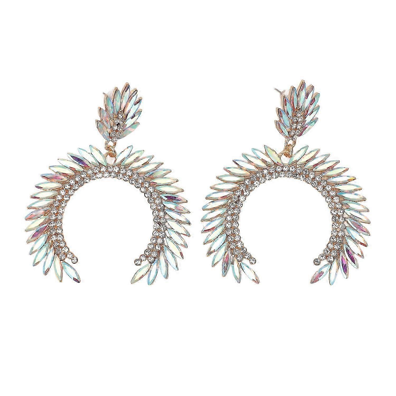 Marquise Flower Teardrop Earrings KC Gold Glittering Semicircle Teardrop Dangle Earrings for Wedding