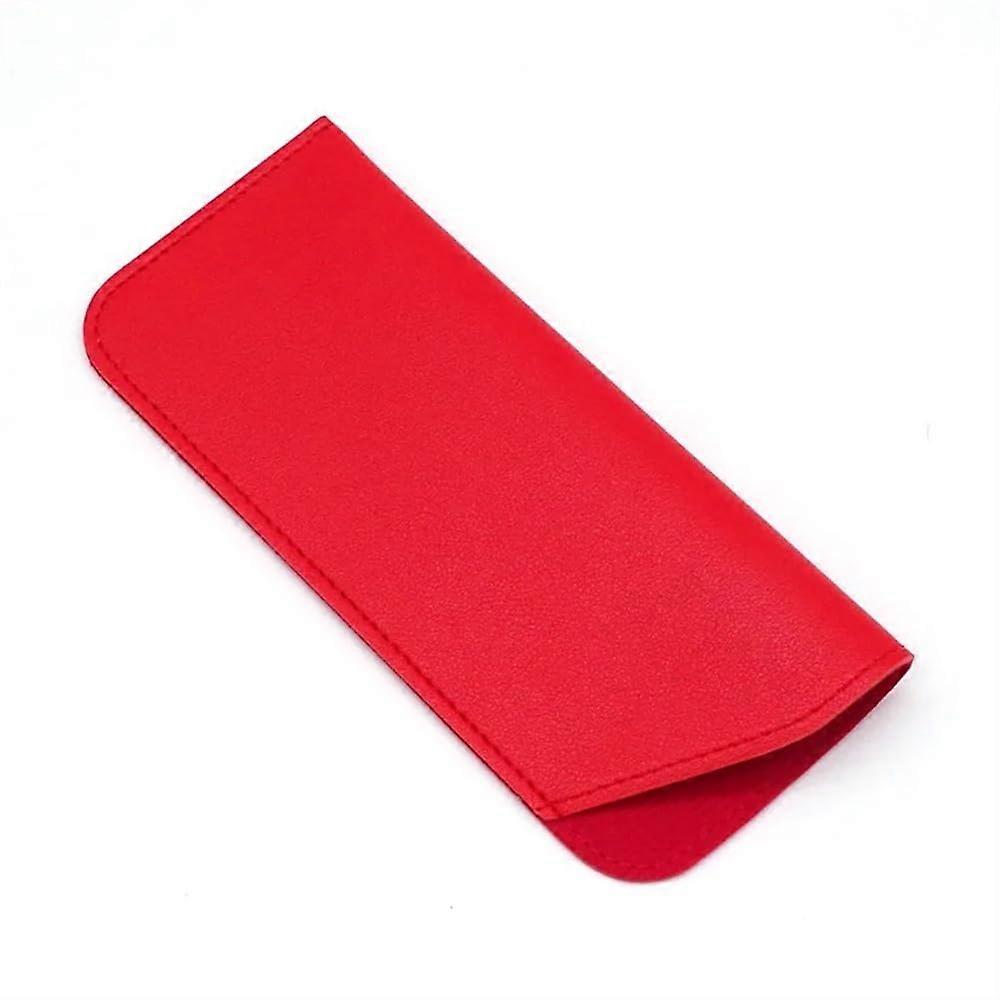 Glasses Case Leather Red Solid Color for Sunglasses and Reading Glasses, Protective Eyewear Case
