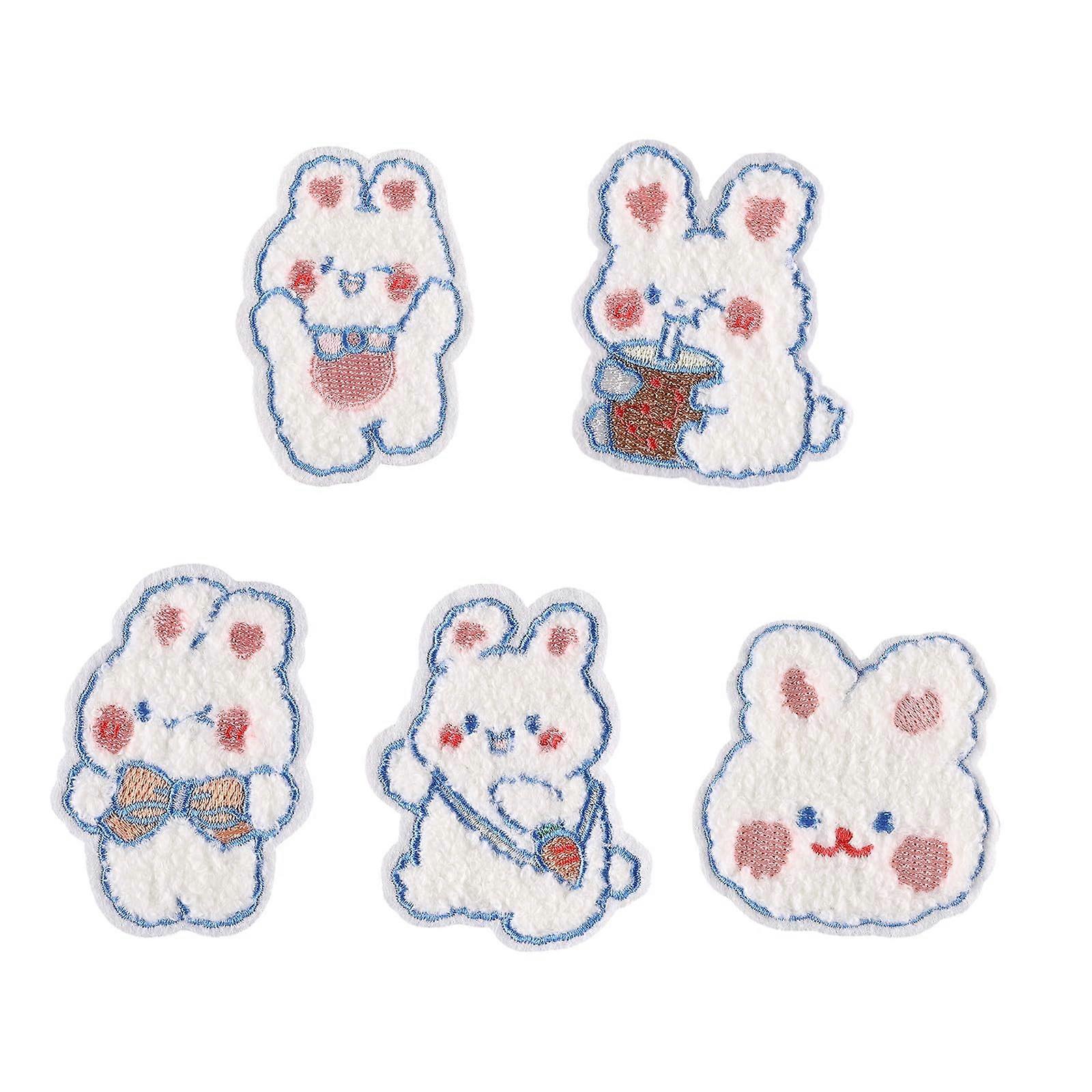 5 ironon patches with animal motifs, cartoon rabbit, embroidered, patches, applique for bags, decoration, 5 designs.