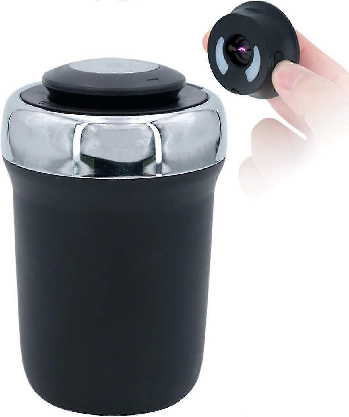 Portable Car Ashtray with Lighter and Colorful LED Light, Press Open Lid, Removable (Silver)