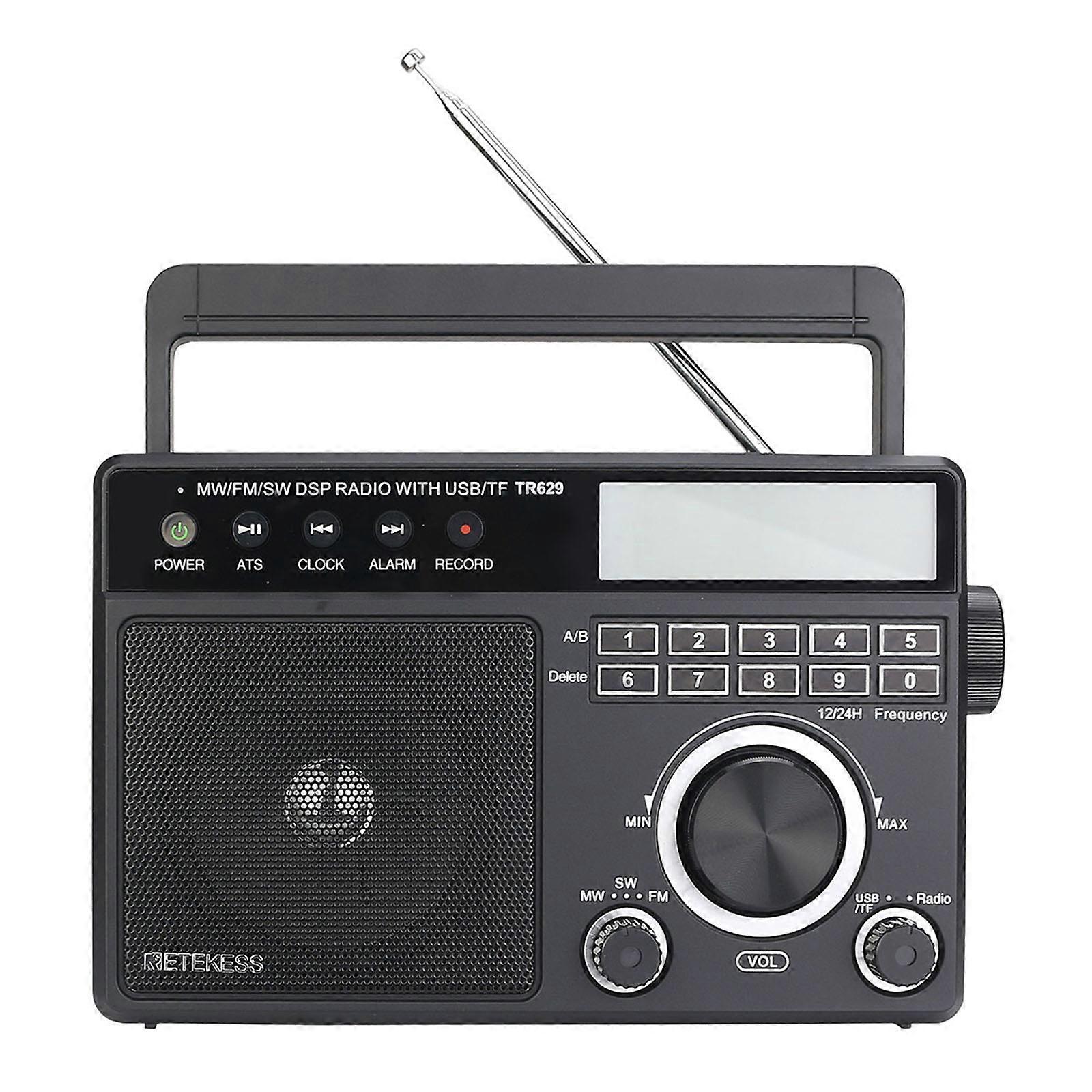 TR629 Portable MW/FM/SW Radio DSP Digital Receiver 21.2x13.8cm Black
