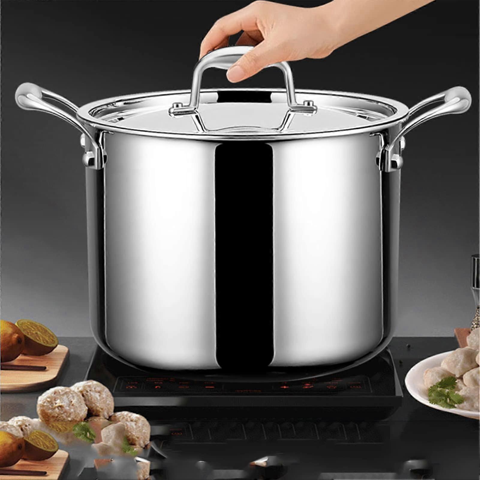 Stainless Steel Soup Pot Large With Glass Lid Thickened Base, Multi-Purpose For Home Use, 22 Cm, One Colour