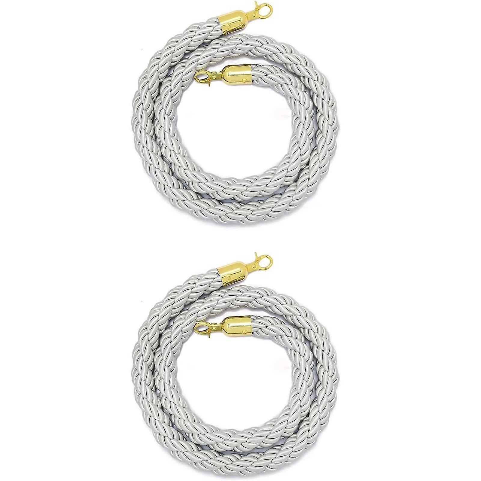 Braided Rope Barrier Crowd Control Queue Rope with Hooks, 2-Pack, 3m/10ft, Grey