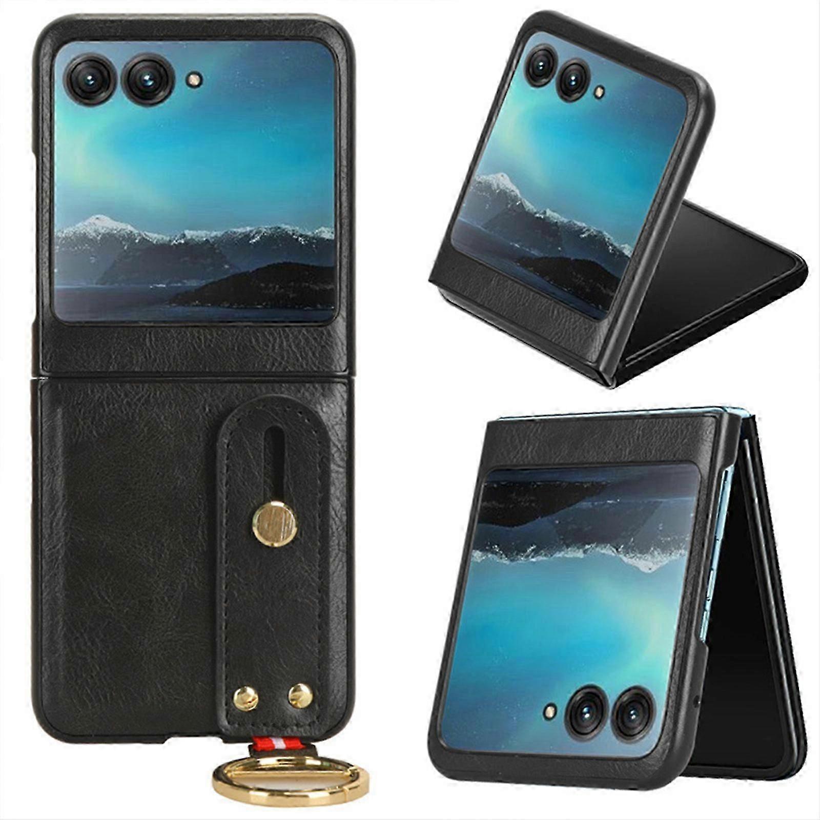 Motorola Razr Plus Kılıf için Ayarlanabilir Bileklik Kickstand ile, Motorola Razr 40 Ultra Kılıf PU Deri Tam Vücut Koruyucu Kapak için