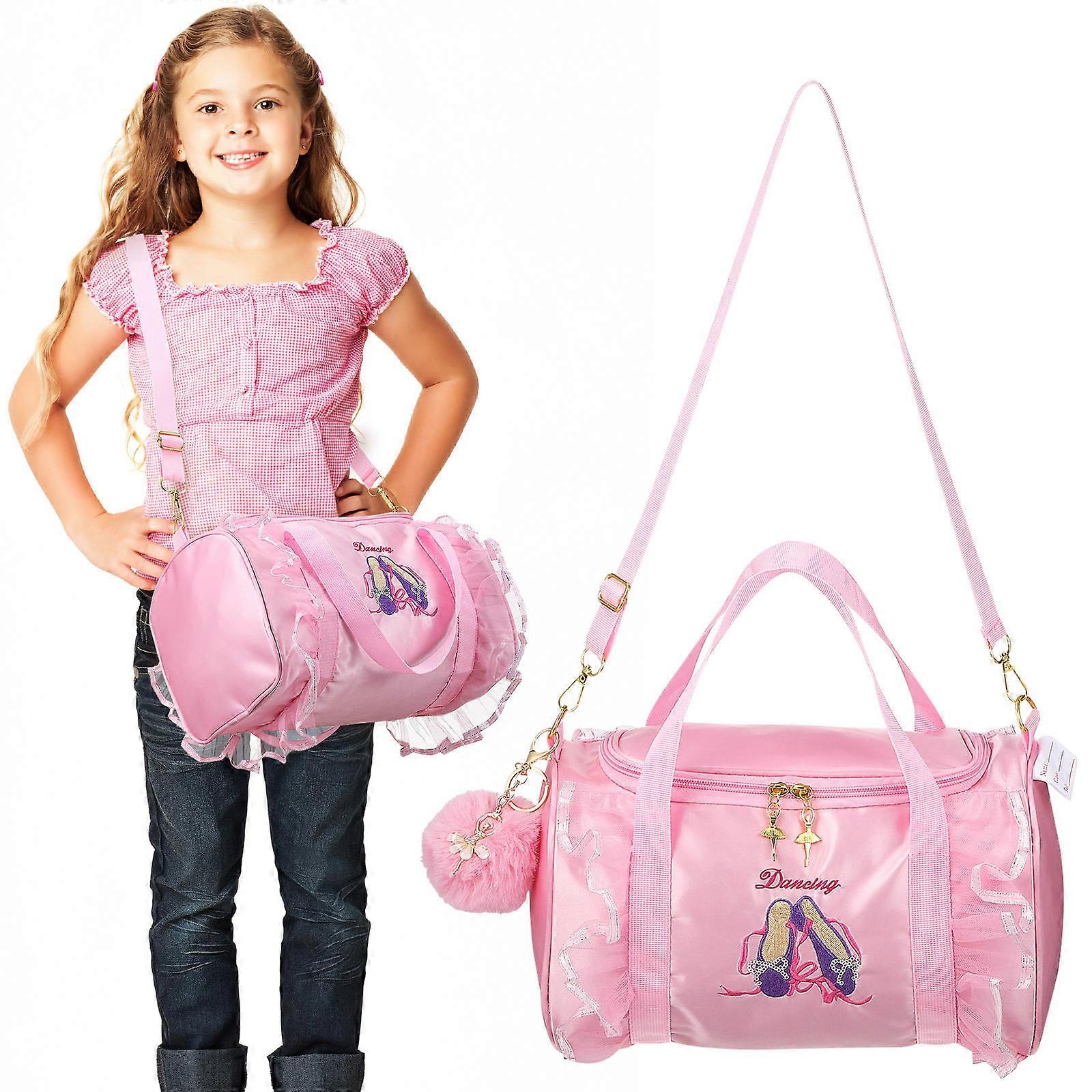 Childrens Ballet Bags Pink Polyester Plush Cloth Rectangular Shape Sling Shoulder Design for Ballet Class 12.2X7.5X7.1in 1Set