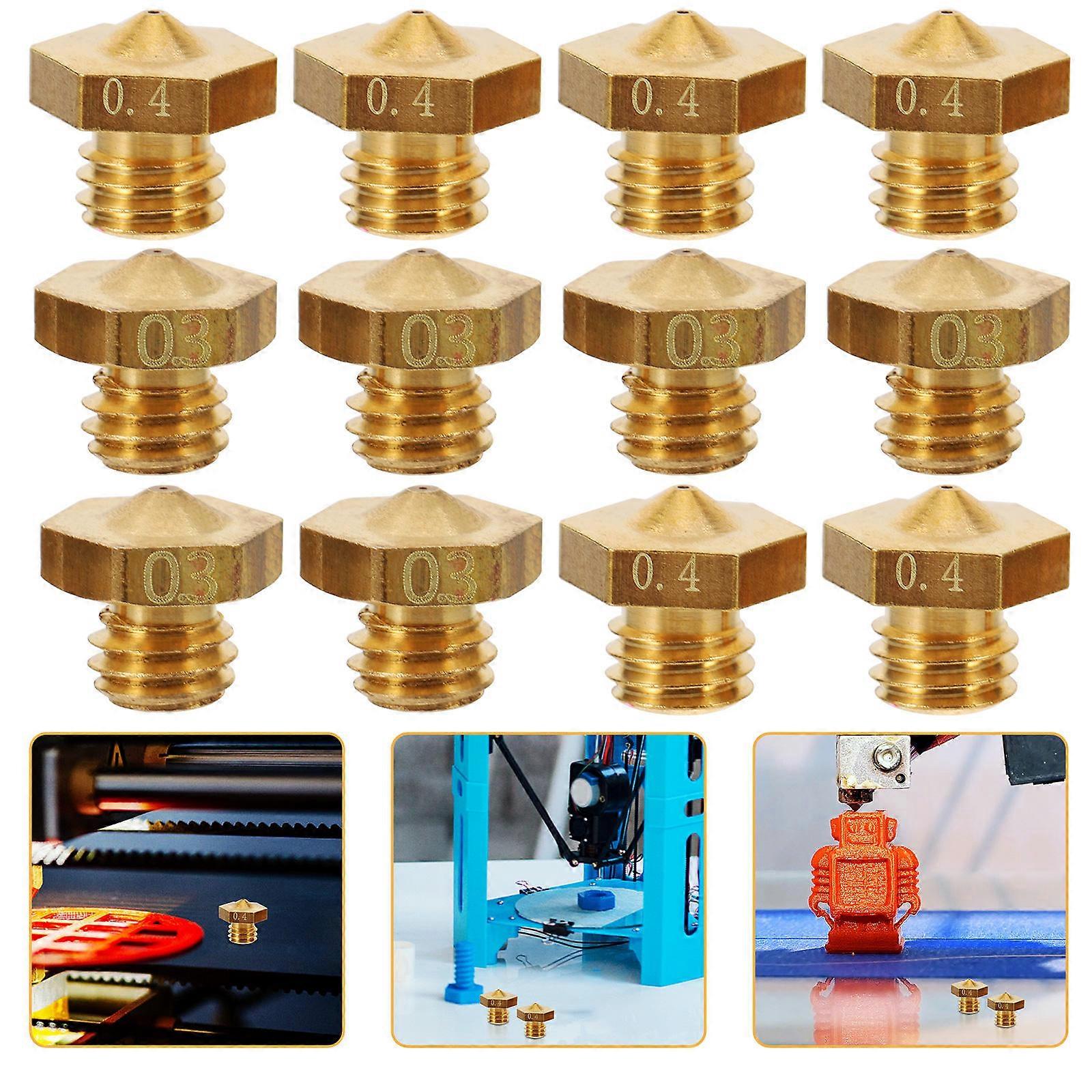 Brass Nozzle 3D Printer Nozzle 0.4Mm 3D Printing Precise Printing 3D Printer Parts 12Pcs