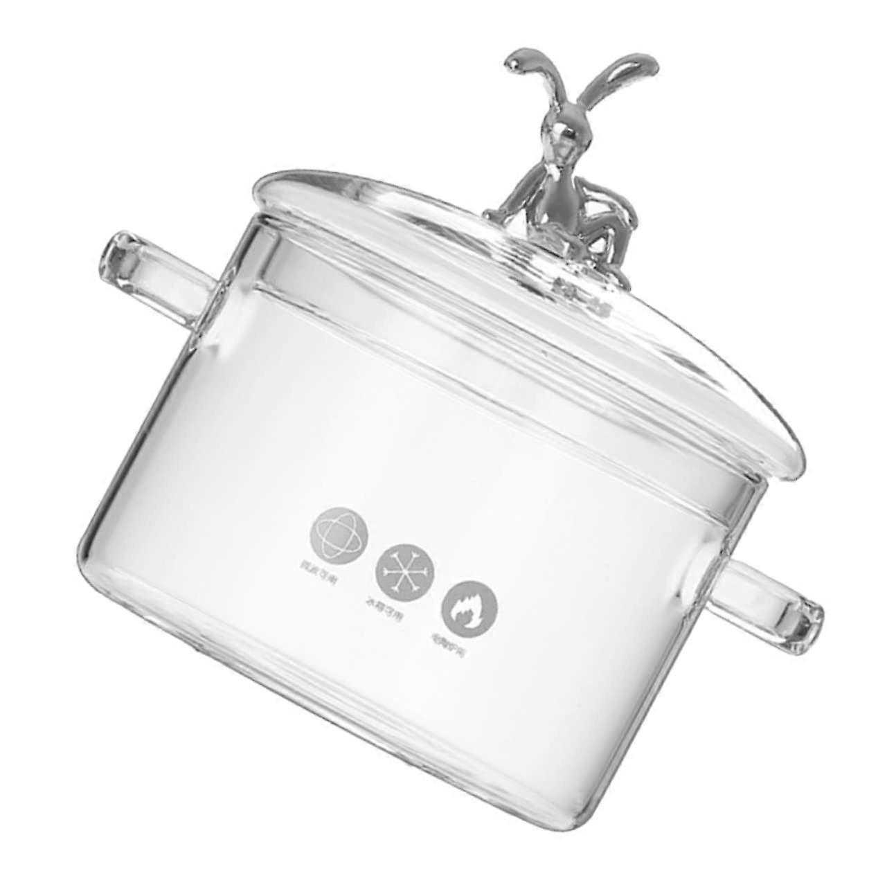 Marmite à double poignée, verre borosilicate pour l’induction, pâtes, légumes, aliments pour bébés, résistant à la chaleur.