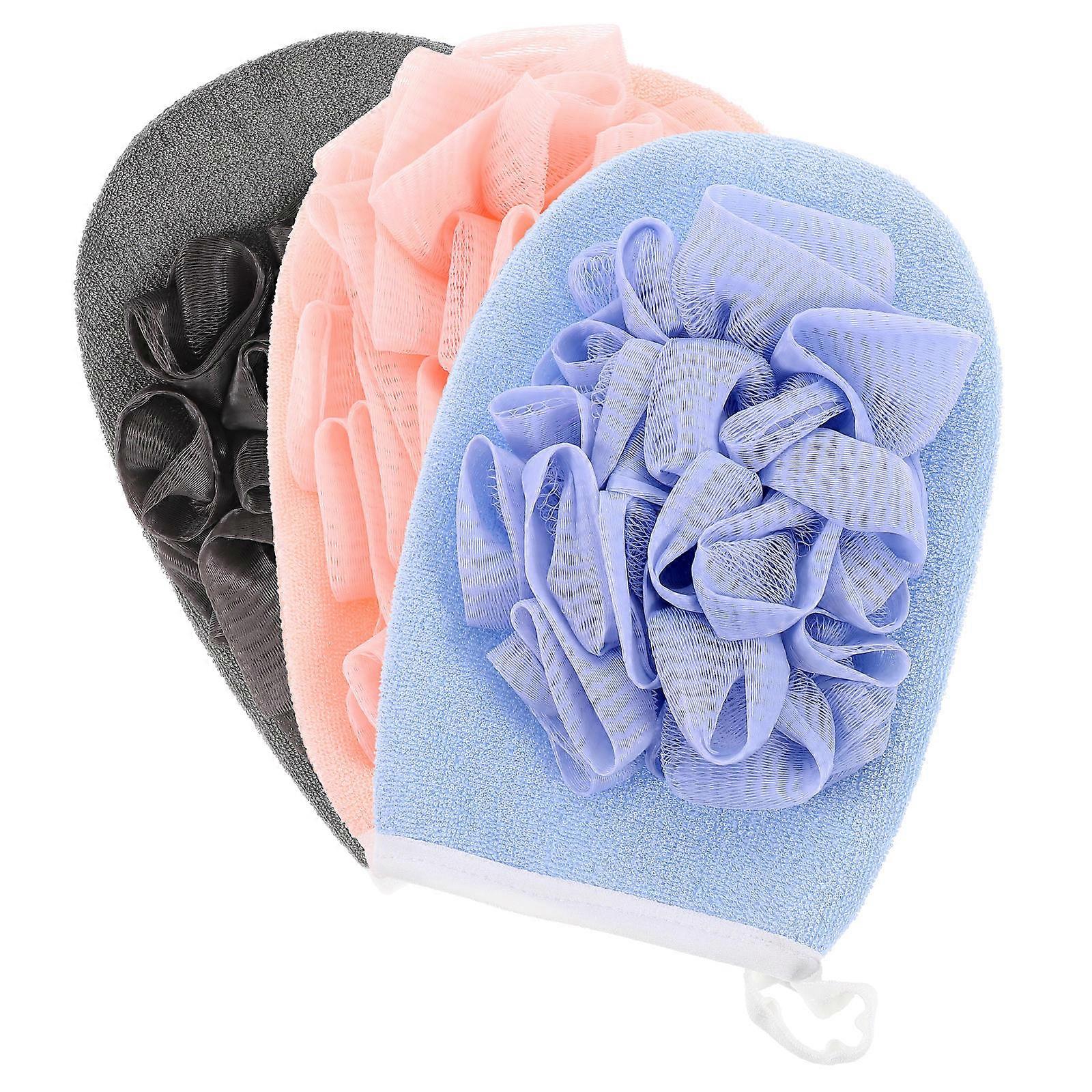 Exfoliating Body Scrubber Durable Bathing Scrubbers Gloves Cleaning Skin Dark Coffee 3Pcs