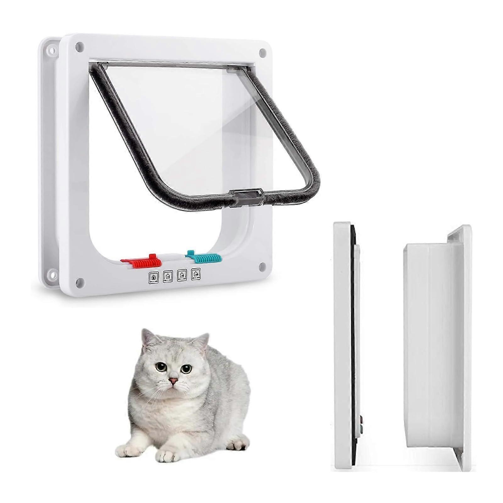 Large Quiet Cat Flap Weatherproof Cat Door Pet Sliding Door Security Pet Door with 4 Way Lock for Cats and Small Dogs Waist Size 58cm to Through