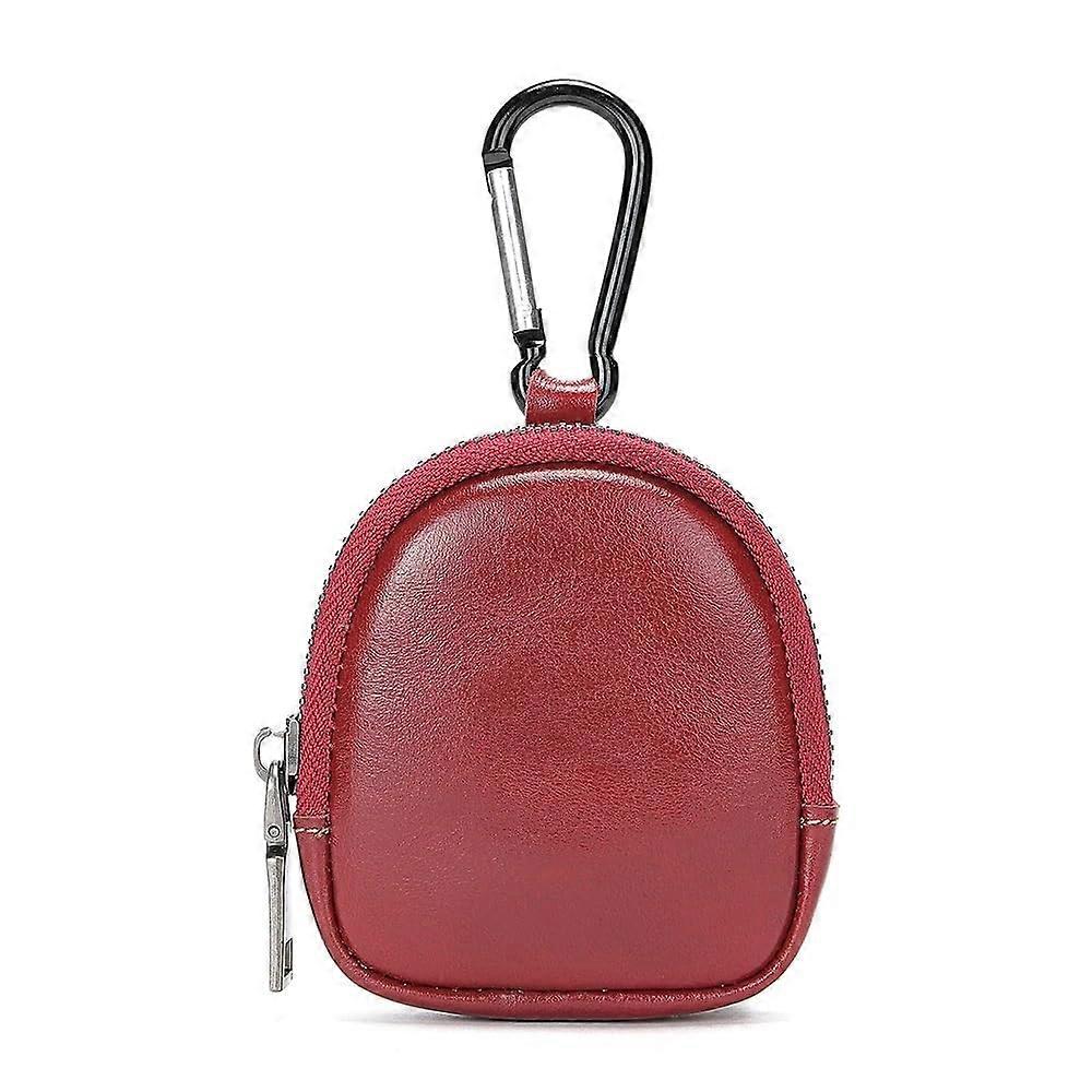 Mini wallet made of leather, vintage zipper, key wallet, simple coin storage bag, wine red, one size