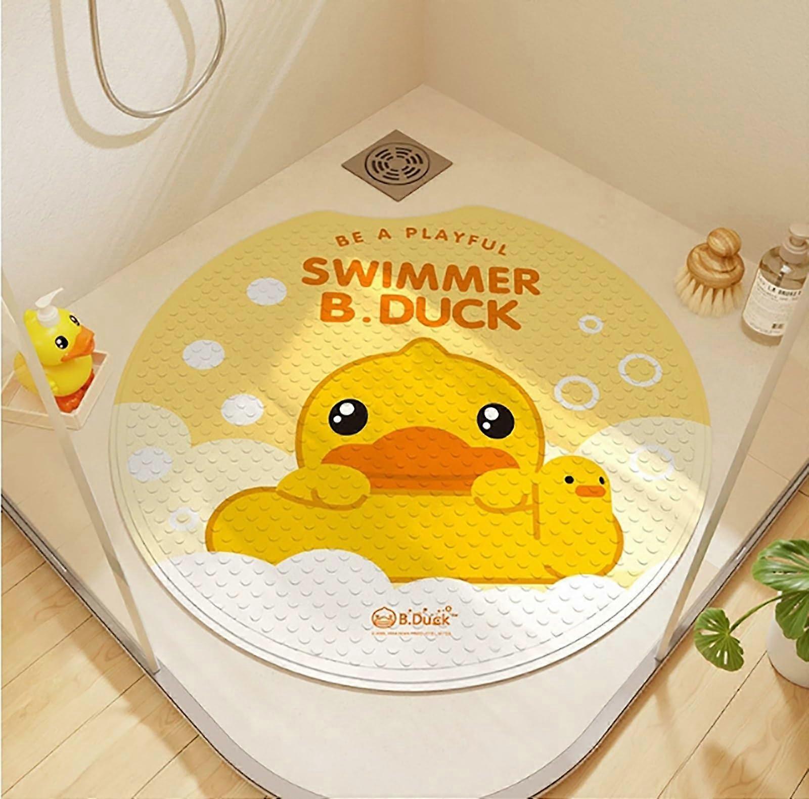 Round bath mat with small yellow duck pattern, round PVC bathroom rug