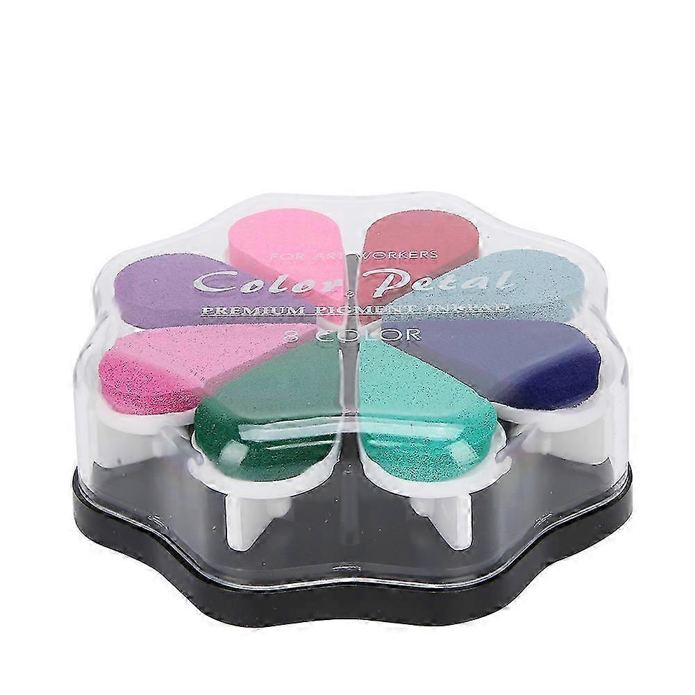 8 Colors Petal Shape Schedule Book Scrapbook Colorful DIY Stamp Ink Pad Painting Accessory