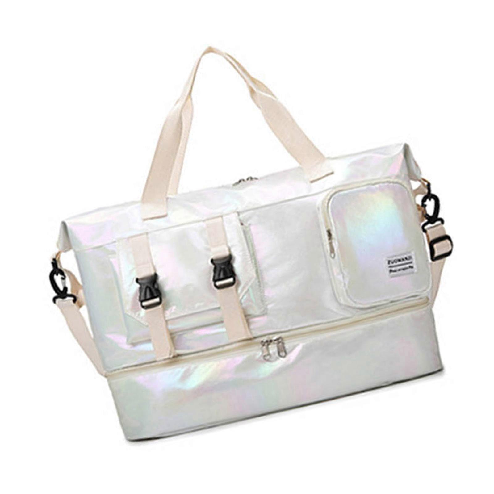 حقيبة رياضية مقاومة للماء ذات سعة كبيرة مع حجرة أحذية منفصلة وتخزين رطب جاف للسفر اللياقة البدنية يوغا بيضاء