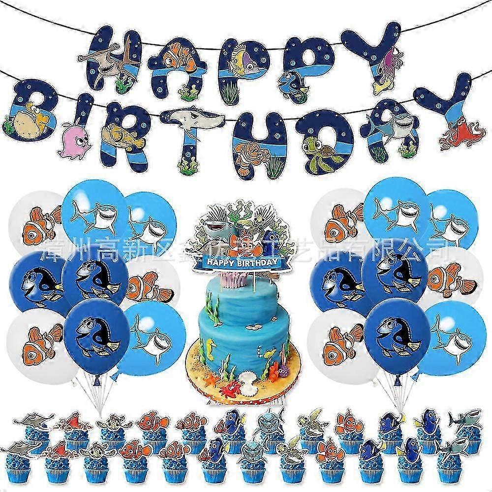 Pod wodą: Finding Nemo Birthday Party Decor Set z banerem balonowym i nakładką na tort