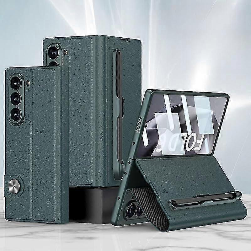 For Samsung Galaxy Z Fold 6 Leather Case with S Pen Slot, Magnetic Flip All-Inclusive Protection Z Fold 6 Case with Screen Protector