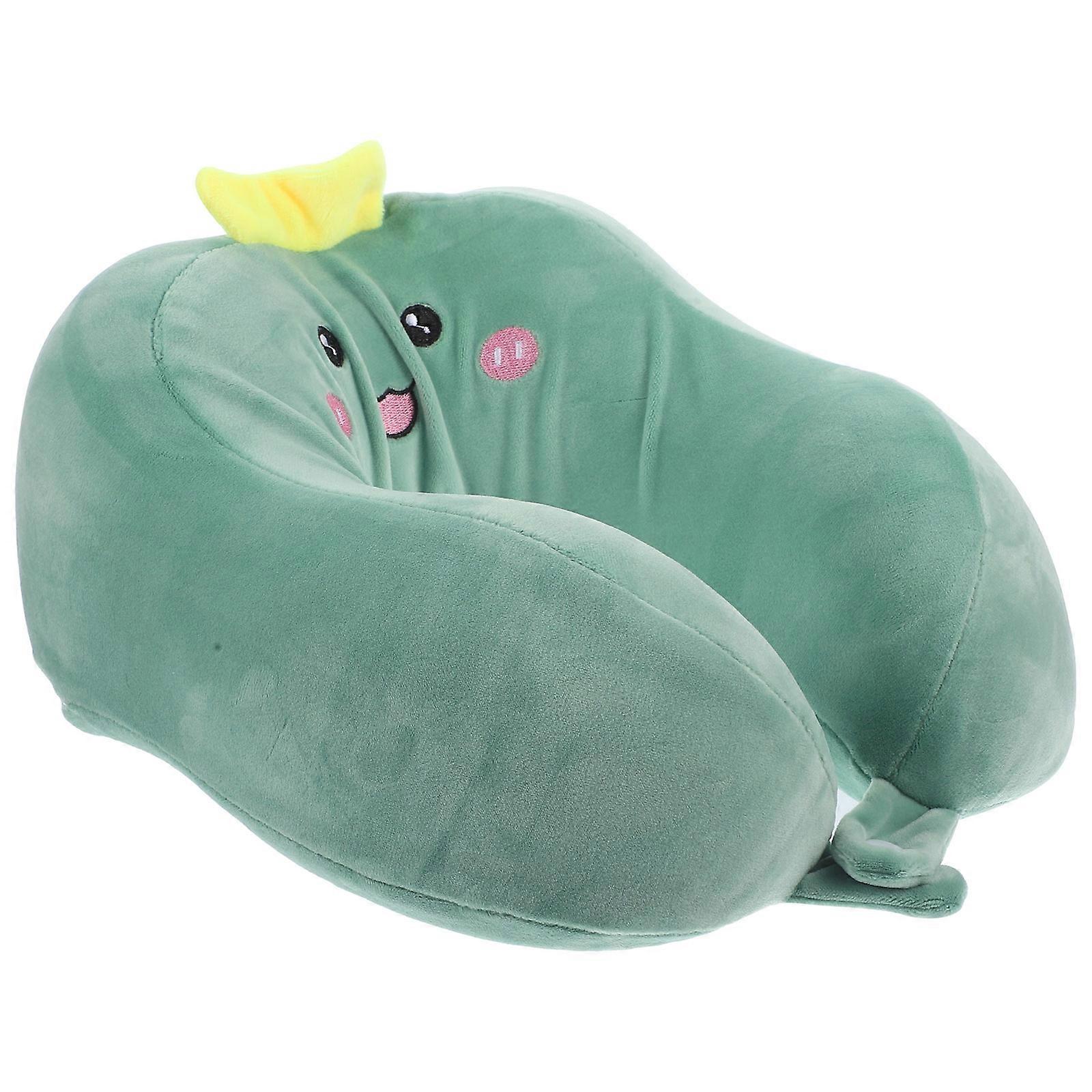 U Shape Neck Support Pillow for Travel Use Plush Material Green Color One Size Fits All