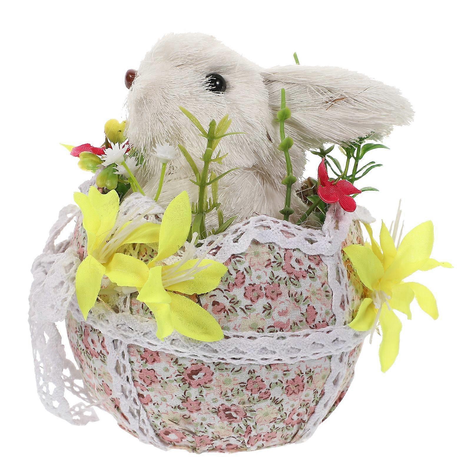 Rabbit Sculpture Home Decoration Straw Fabric Material Rabbit Shape Beige Color 1Pc