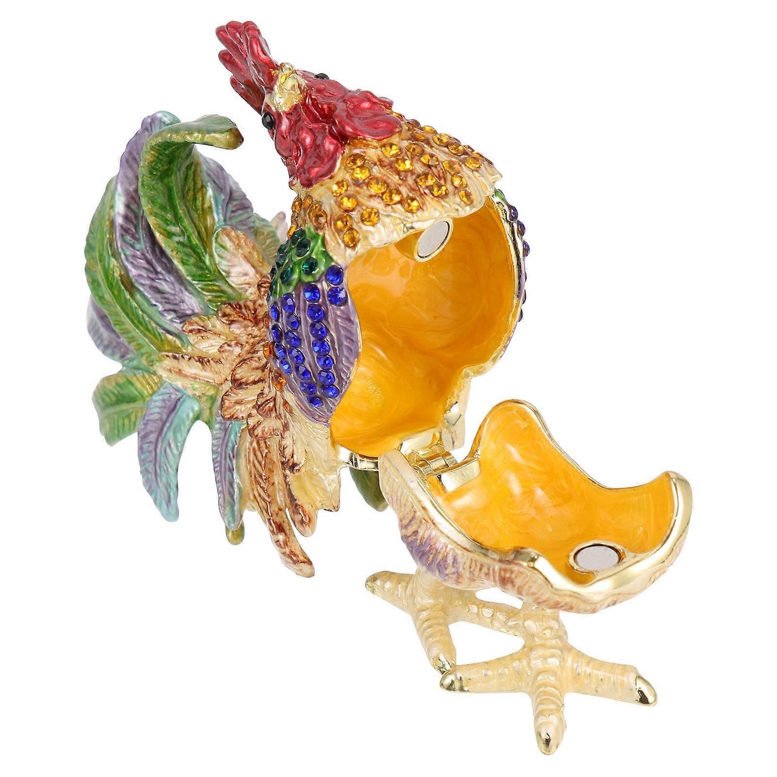Blue Alloy Zodiac Rooster Shaped Jewelry Organizer Trinket Box for Storage Use 7 Inches