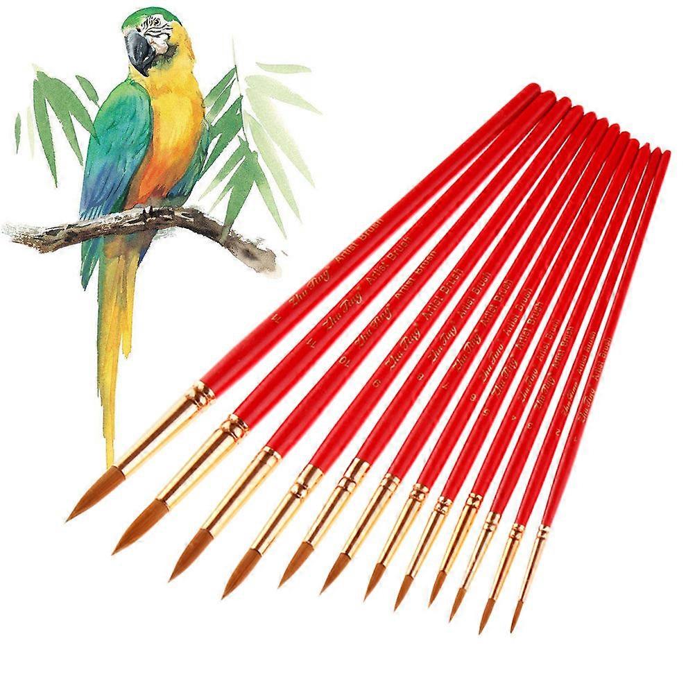 12pcs Nylon Hair Paint Brush for Watercolor Oil Acrylic Gouache Painting (Red)