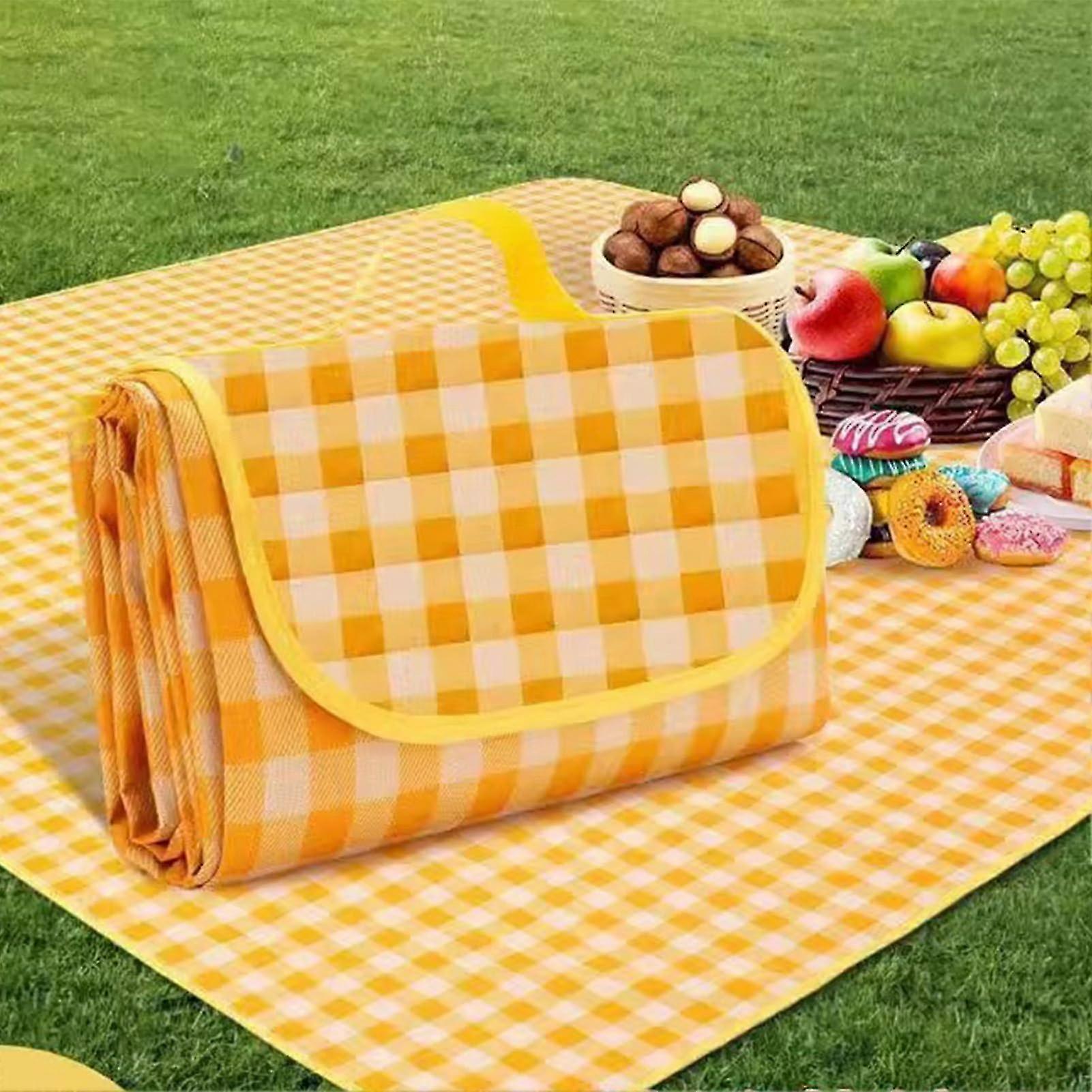 Picnictæppe,, Foldbar, Ternet, 200x200cm, Udendørs, Gul