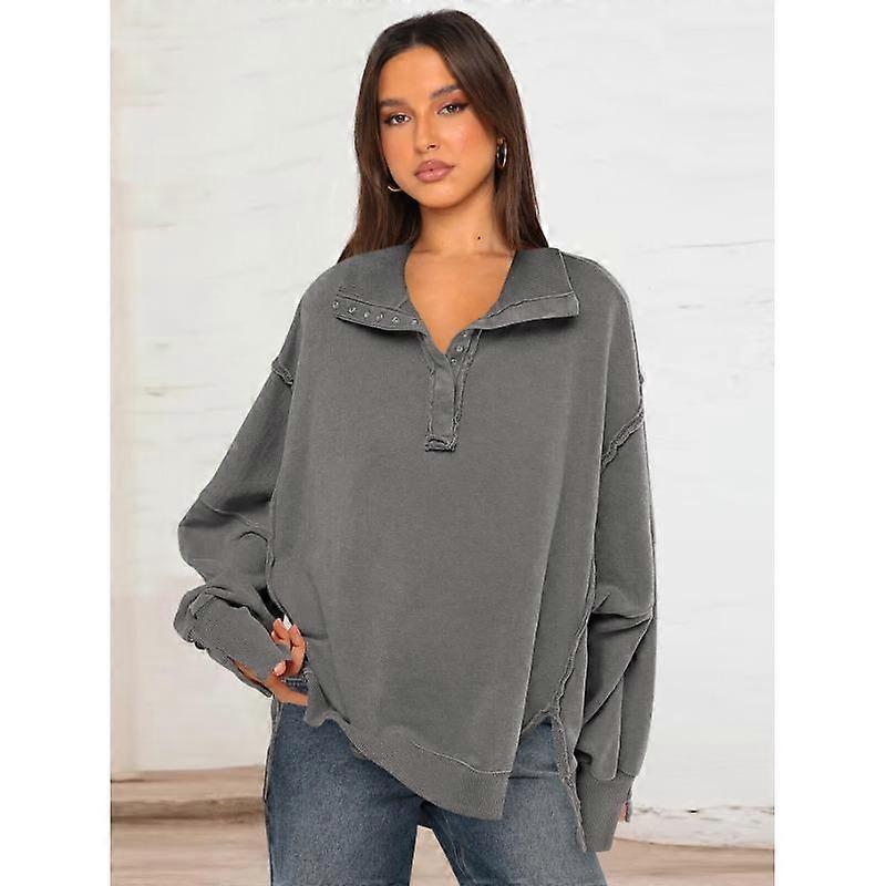 Women's Spring and Autumn Decorative Line Top Split Lantern Sleeve Polo Neck Sweatshirt Jacket