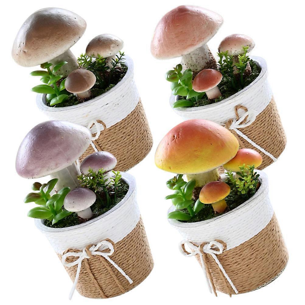 4 Pcs Lifelike Artificial Faux Mushroom in Pot for Decoration Easy to Clean with Damp Cloth