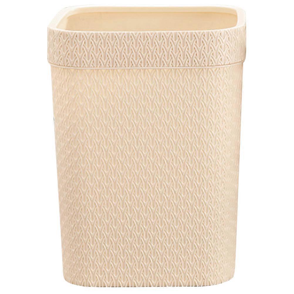 Khaki Plastic Desktop Trash Can with Large Capacity for Women Use Perfect for Makeup Tables and Vanities 10.5x10.5x10.5 Inches