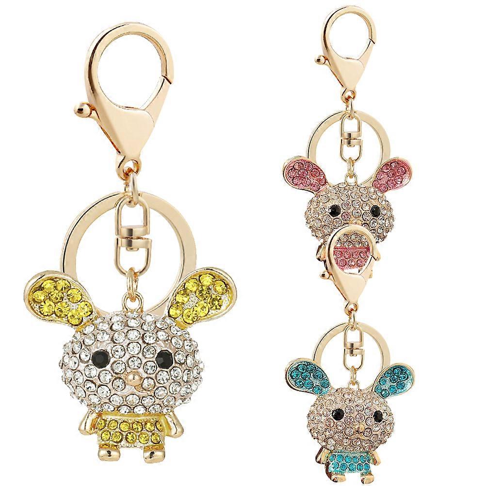 Assorted Color Rabbit Keychain Pendant for Decor with Zinc Alloy Material and Glitter Design 3pcs