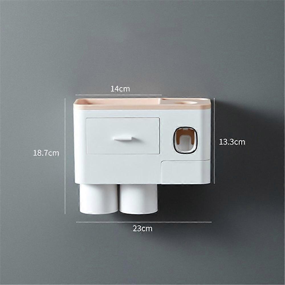 wall Mounted Bathroom Toothbrush Rack Holder Set Toothpaste Storage Organizer with Auto Toothpaste Squeezer