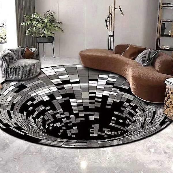 3D Illusion Teppich Schwarz Weiß Stereo Runde Matte 140cm