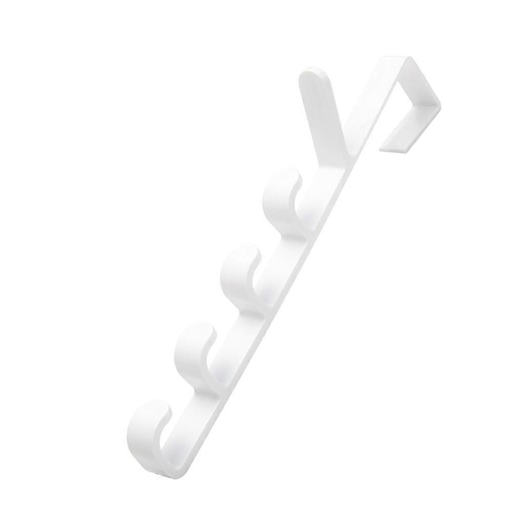 White Multifunctional Door Hanging Rack with 5 Smooth Hooks for Clothes Made of Durable PP Suitable for Doors up to 3.5cm Thick