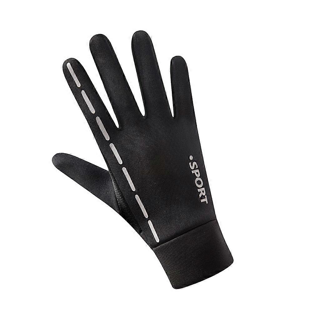 Warm Antislip Cycling Gloves with Screen Touch Design and Reflective Straps for Outdoor Use Black TPU and Spandex